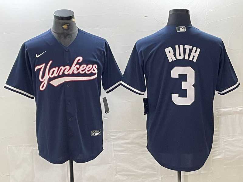 Mens New York Yankees #3 Babe Ruth Navy Cool Base Stitched Baseball Jersey